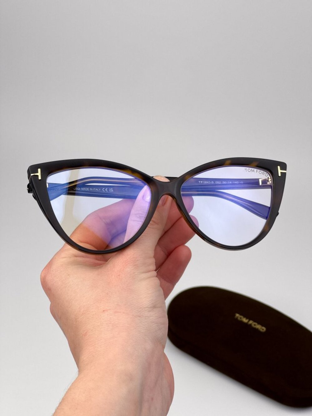 Tom Ford Women’s Eyeglasses Dark Havana Cat Eye FT5843-B 052 Blue Light Block